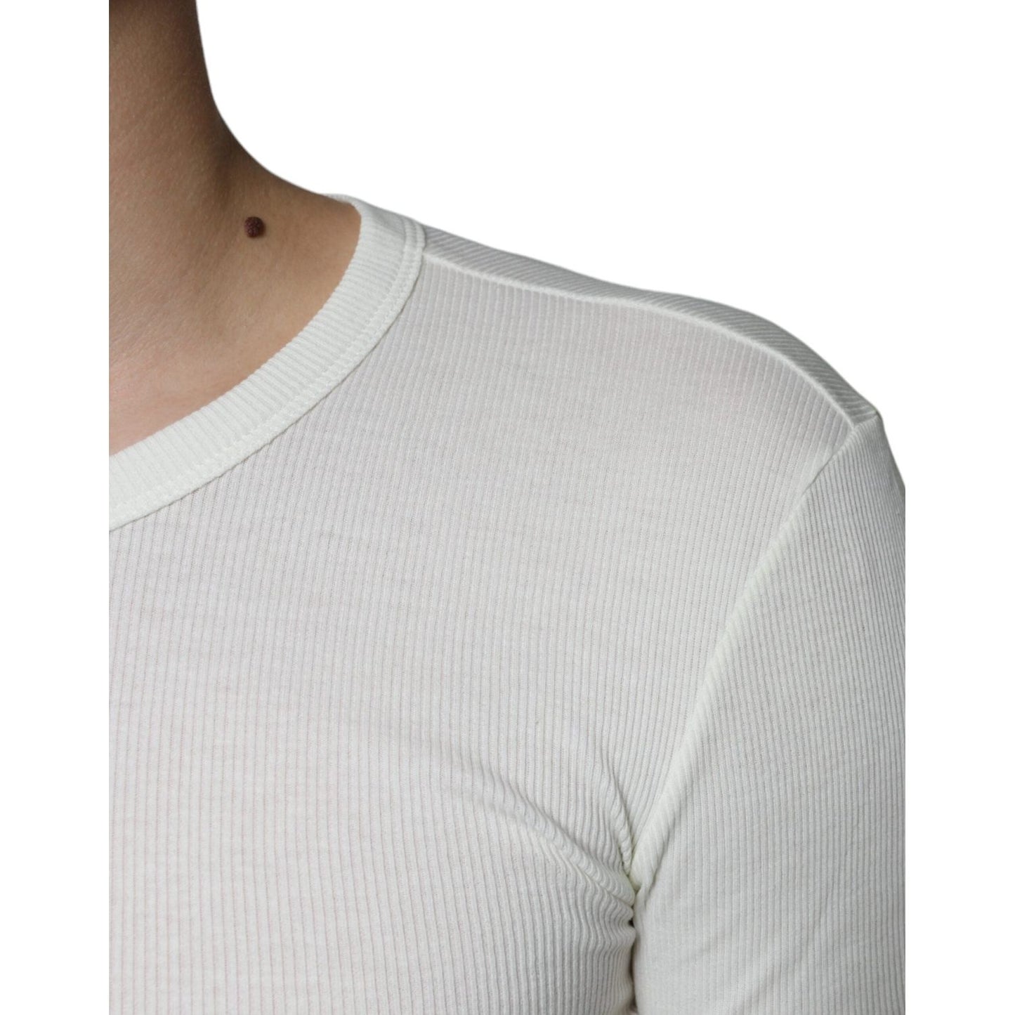 Dolce & Gabbana White Cotton Henley Crew Neck Pullover Sweater Dolce & Gabbana