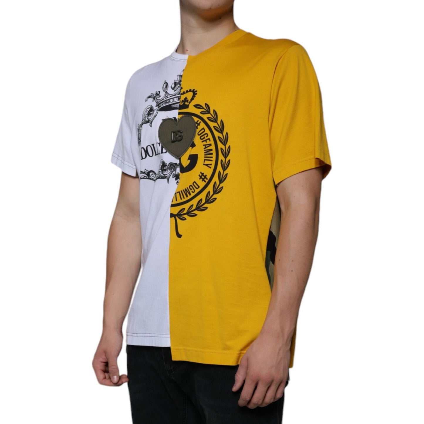 Dolce & Gabbana White Yellow Logo Print Short Sleeve T-shirt Dolce & Gabbana