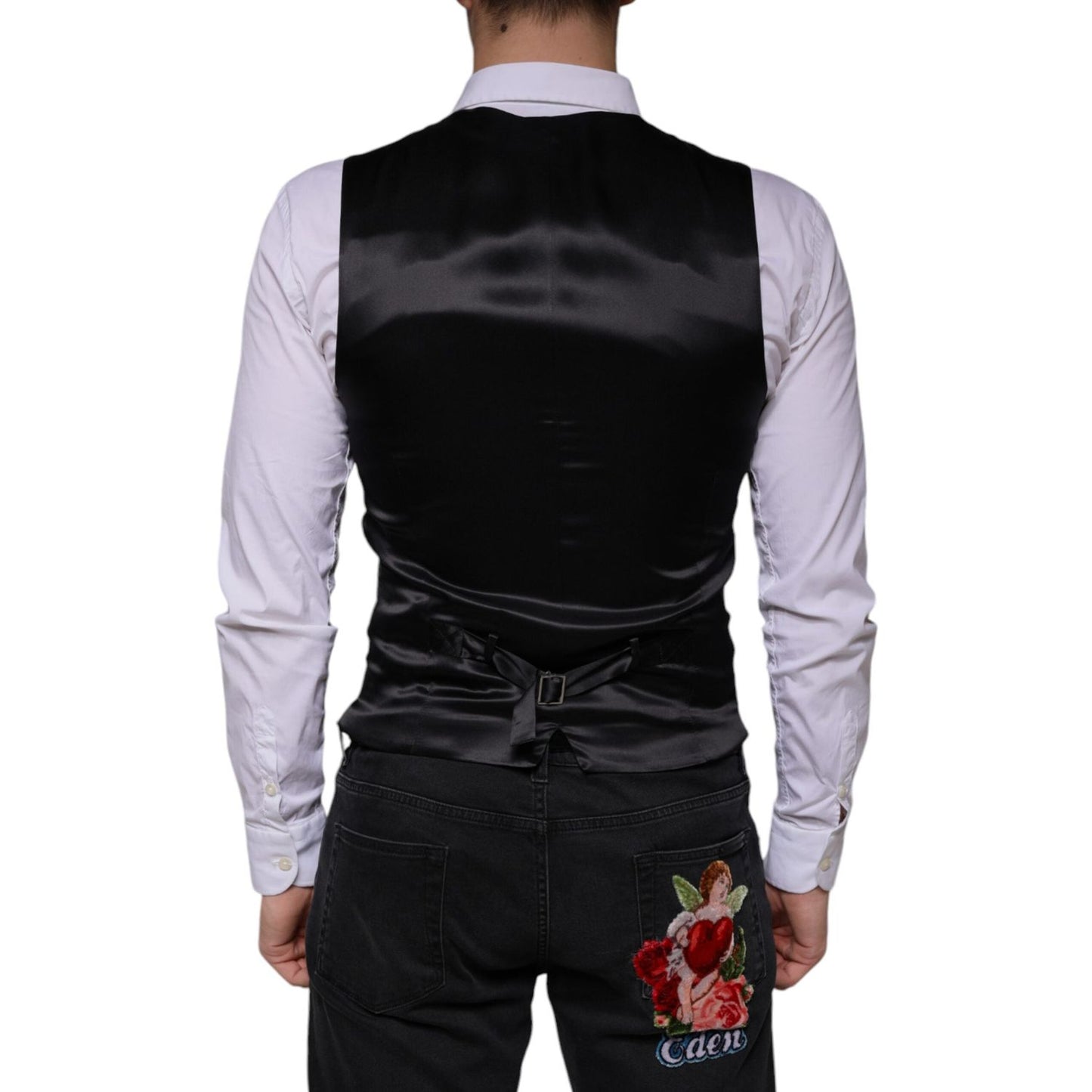 Dolce & Gabbana Black Wool Waistcoat Dress Formal Vest Dolce & Gabbana