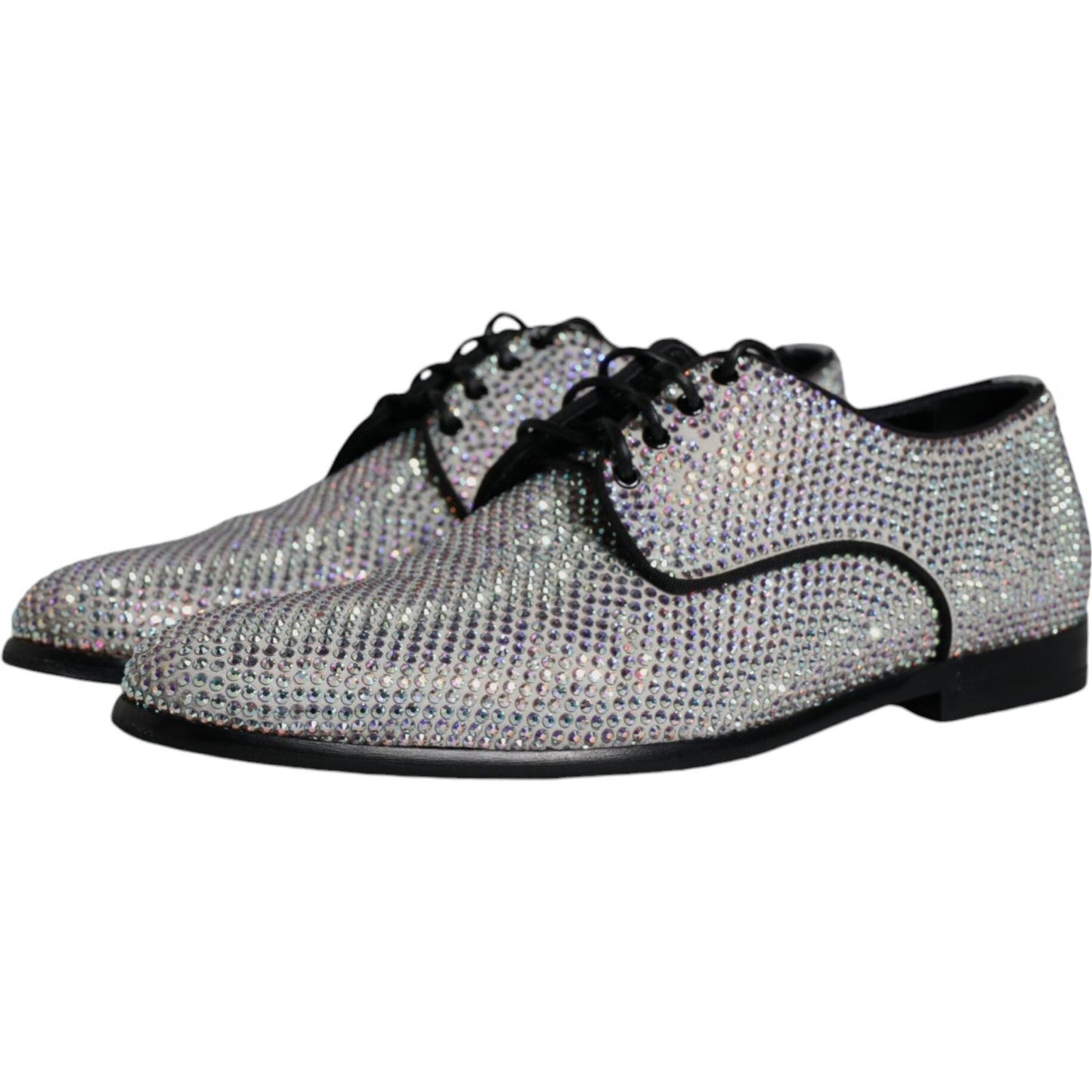 Dolce & Gabbana Silver Leather Rhinestones Derby Dress Shoes Dolce & Gabbana