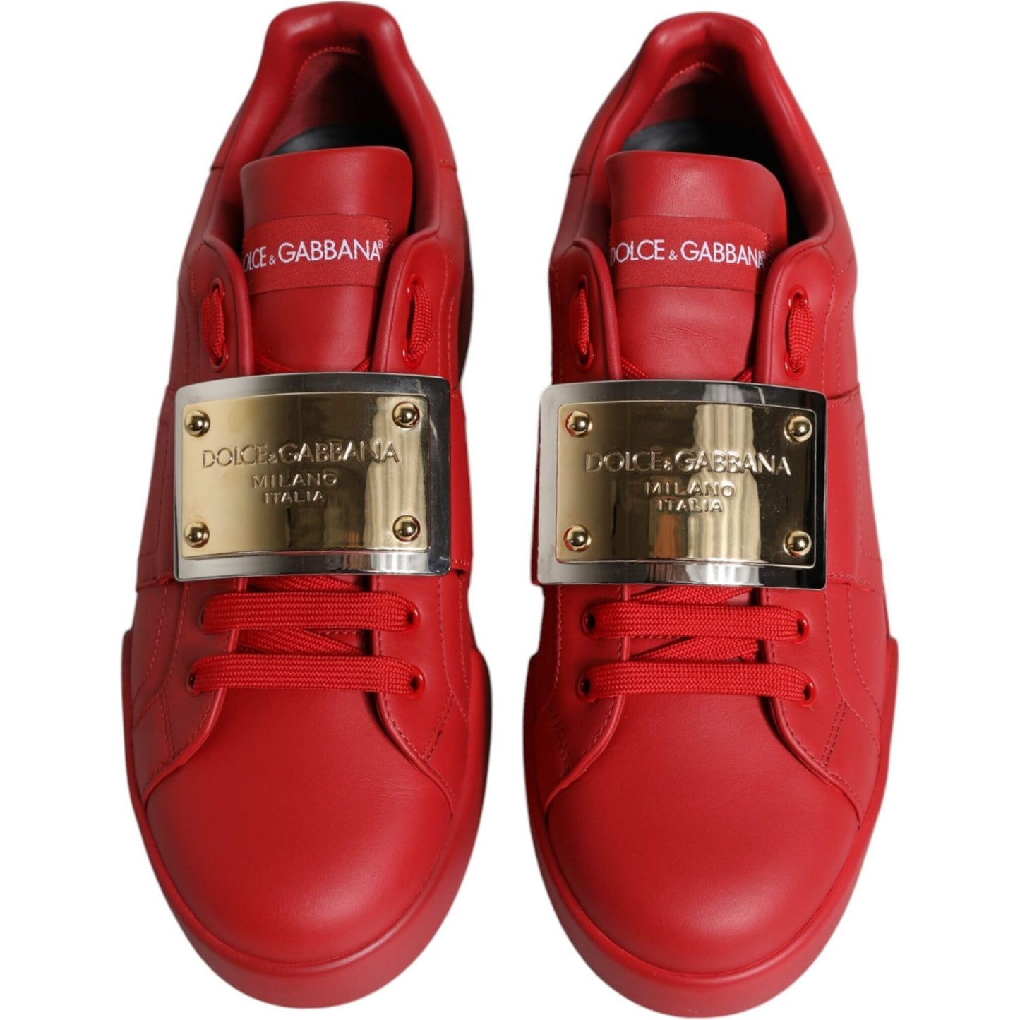 Dolce & Gabbana Red Leather Low Top Portofino Sneakers Shoes Dolce & Gabbana