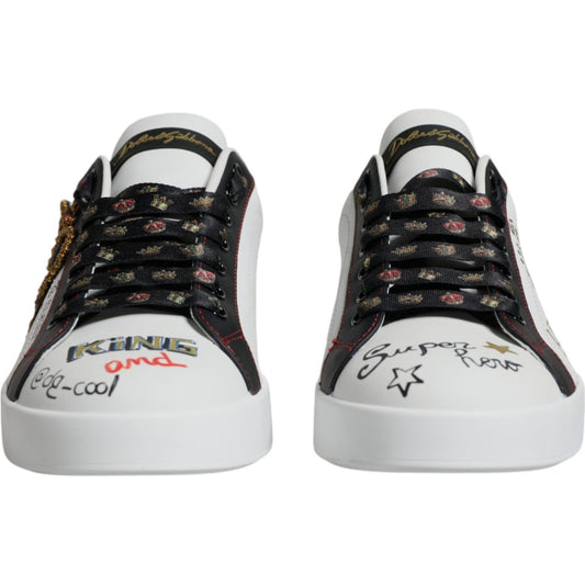 Dolce & Gabbana White Leather Crown Embellished Sneaker Shoes Dolce & Gabbana