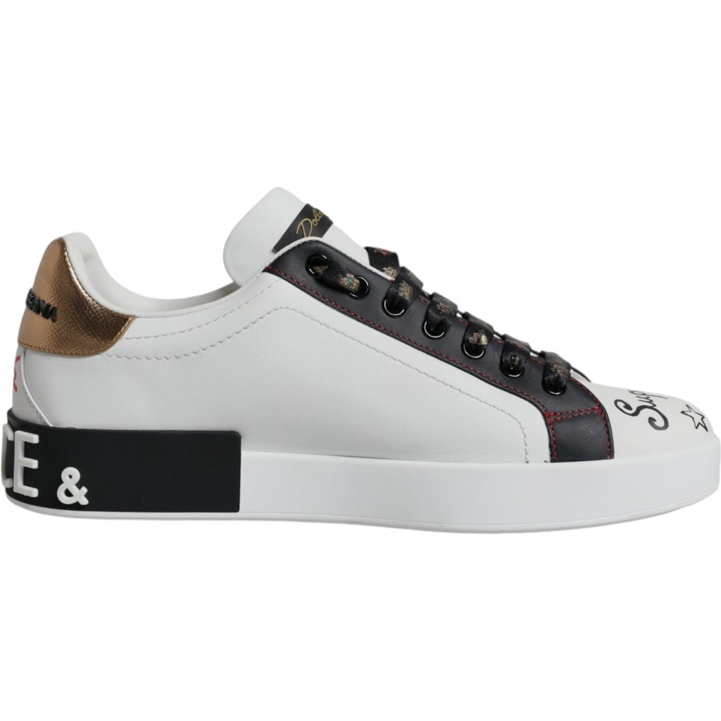 Dolce & Gabbana White Leather Crown Embellished Sneaker Shoes Dolce & Gabbana