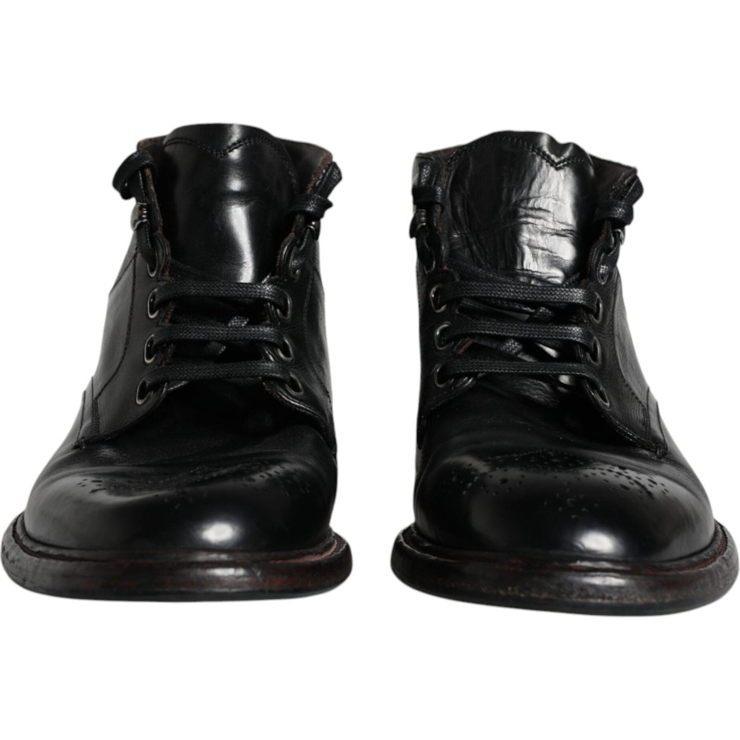 Dolce & Gabbana Black Leather Men Short Boots Lace Up Shoes Dolce & Gabbana