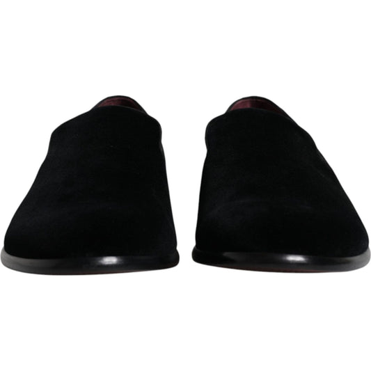 Dolce & Gabbana Black Suede Leather Slippers Loafers Shoes Dolce & Gabbana