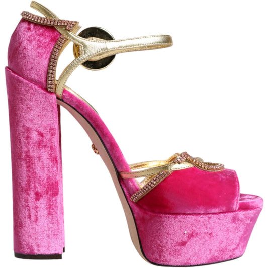 Dolce & Gabbana Pink Velvet Platform Ankle Strap Heel Sandals Shoes