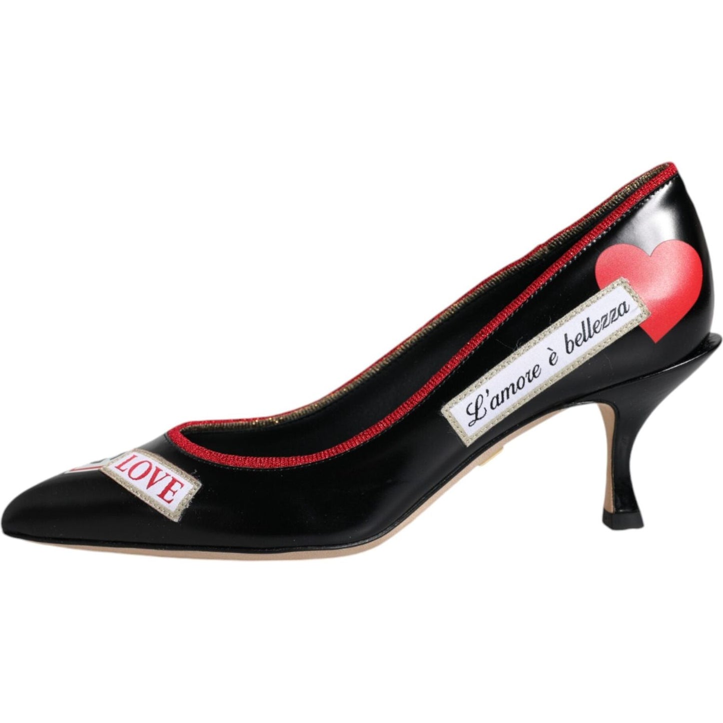 Dolce & Gabbana Black Leather Logo Print Heels Pumps Shoes Dolce & Gabbana