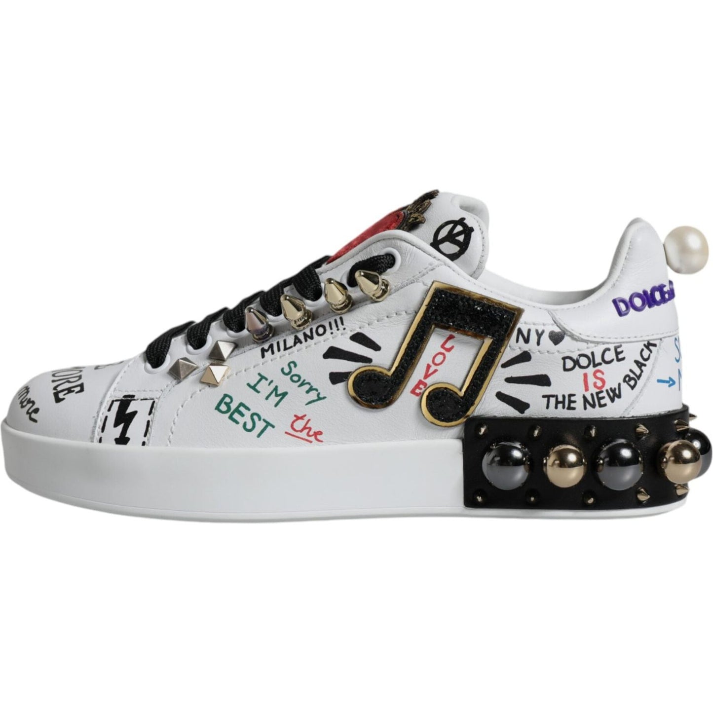 Dolce & Gabbana White Heart Studded Low Top Sneakers Shoes Dolce & Gabbana