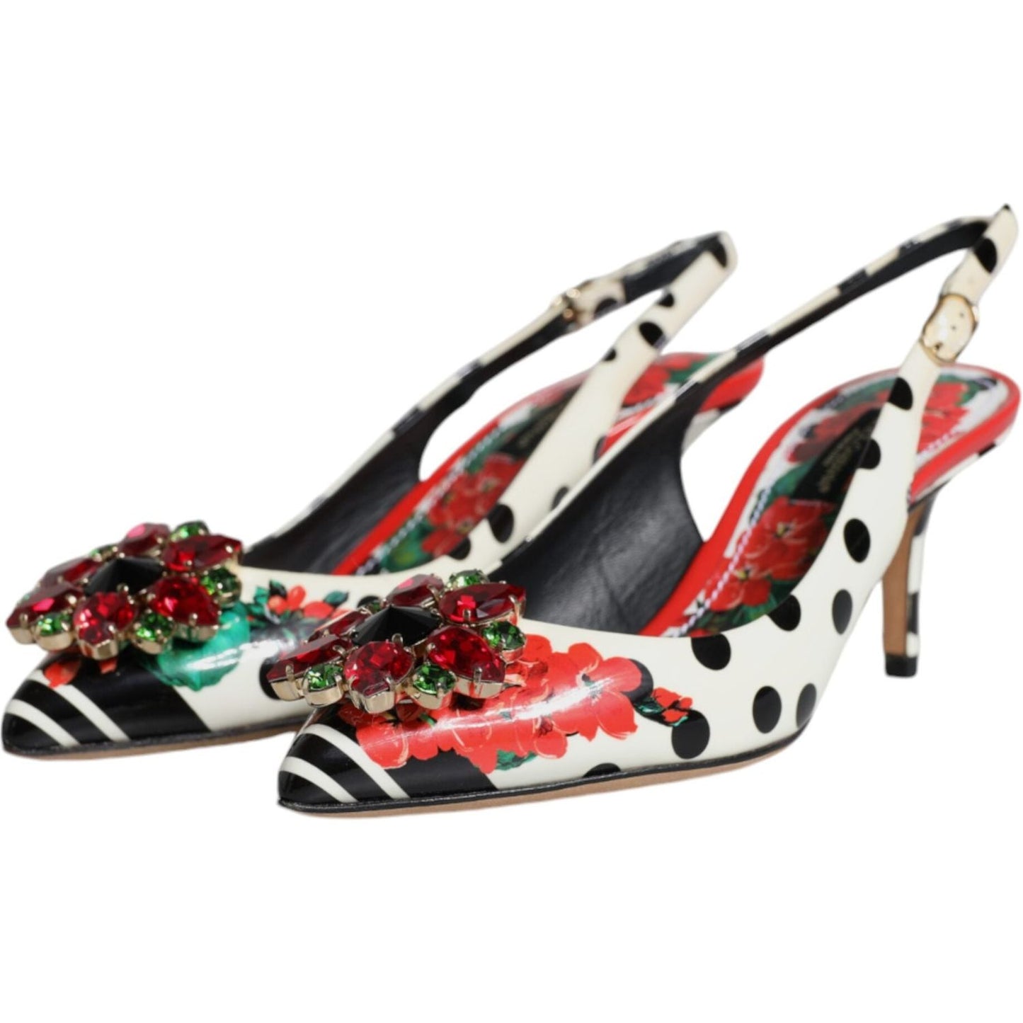 Dolce & Gabbana Multicolor Leather Crystal Heels Slingback Shoes Dolce & Gabbana