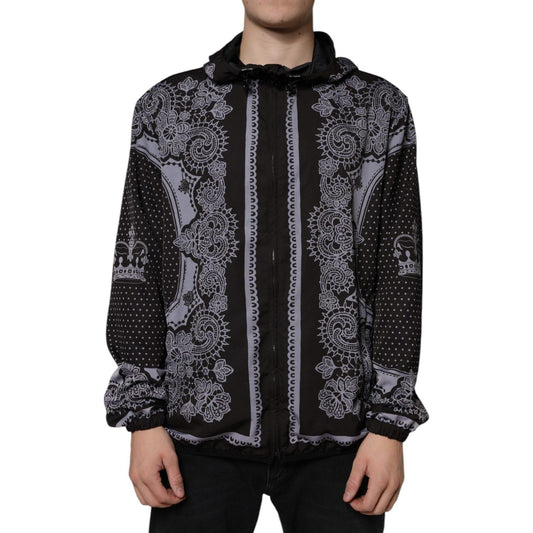 Dolce & Gabbana Black Bandana Hooded Full Zip Bomber Jacket Dolce & Gabbana