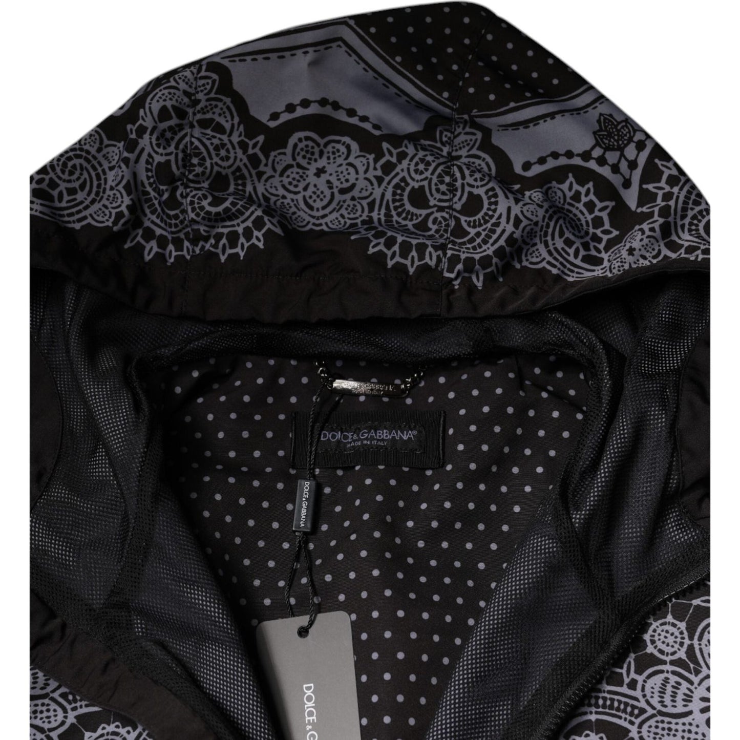 Dolce & Gabbana Black Bandana Hooded Full Zip Bomber Jacket Dolce & Gabbana