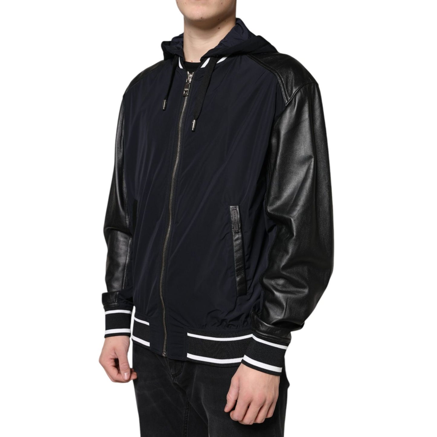 Dolce & Gabbana Black Hooded Full Zip Men Bomber Jacket