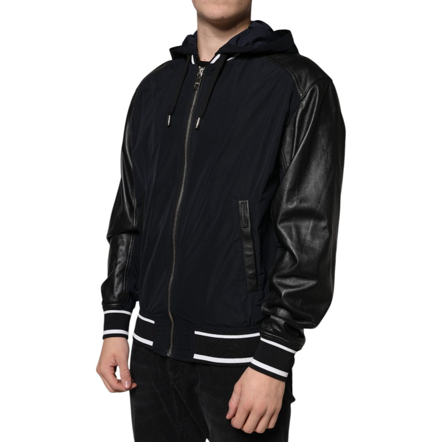 Dolce & Gabbana Black Hooded Full Zip Men Bomber Jacket Dolce & Gabbana