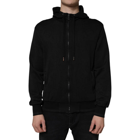 Dolce & Gabbana Black Cotton Full Zip Hooded Bomber Jacket Dolce & Gabbana