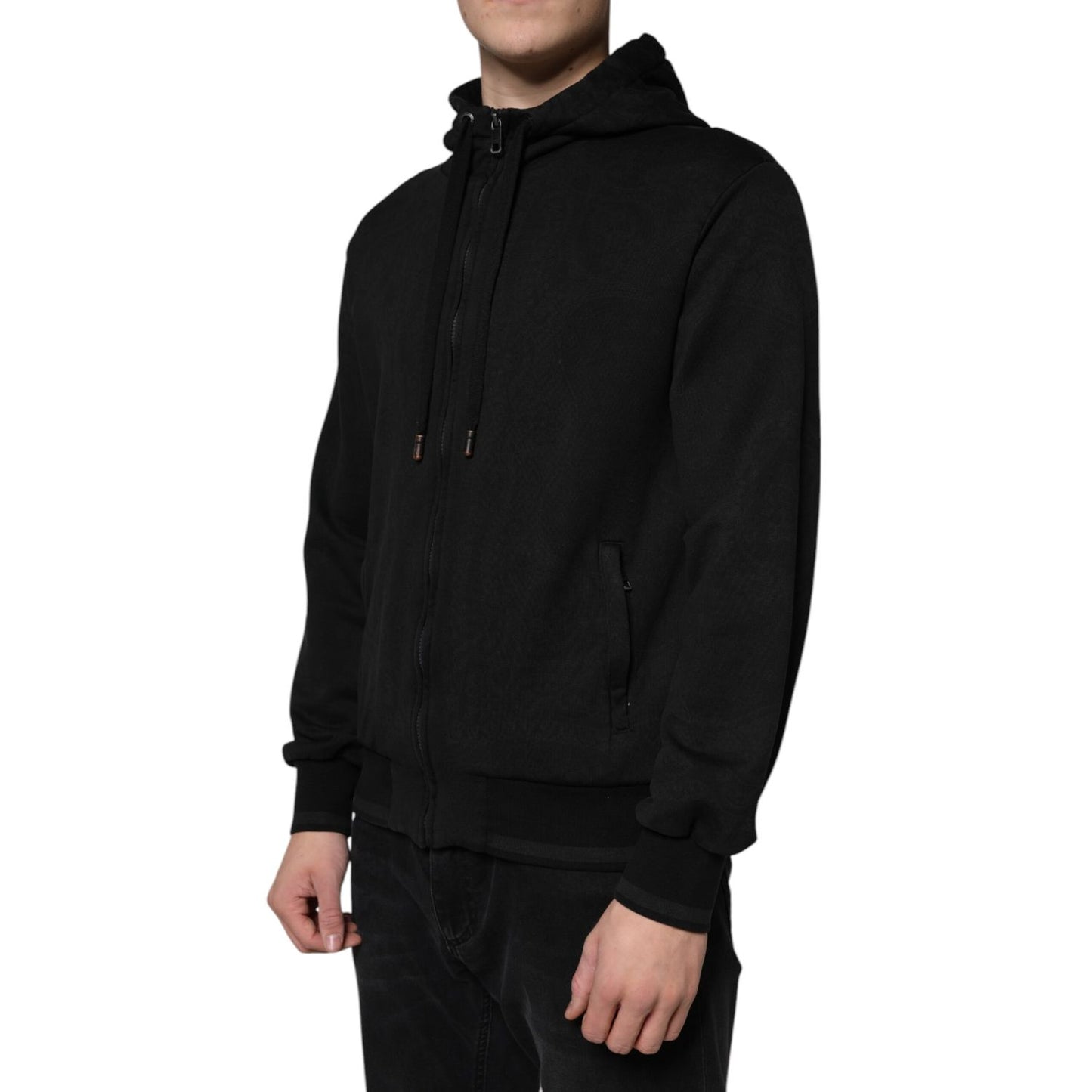 Dolce & Gabbana Black Cotton Full Zip Hooded Bomber Jacket