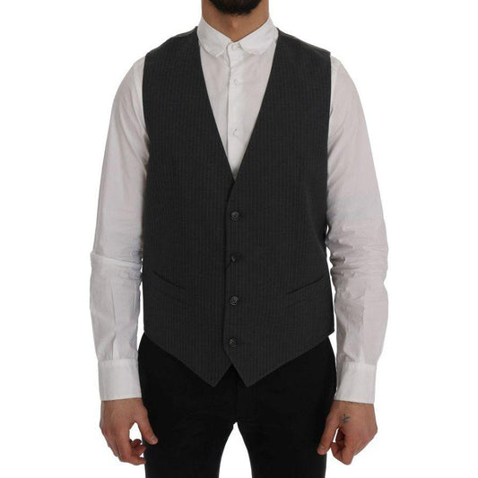 Dolce & Gabbana Elegant Gray Striped Waistcoat Vest Dolce & Gabbana