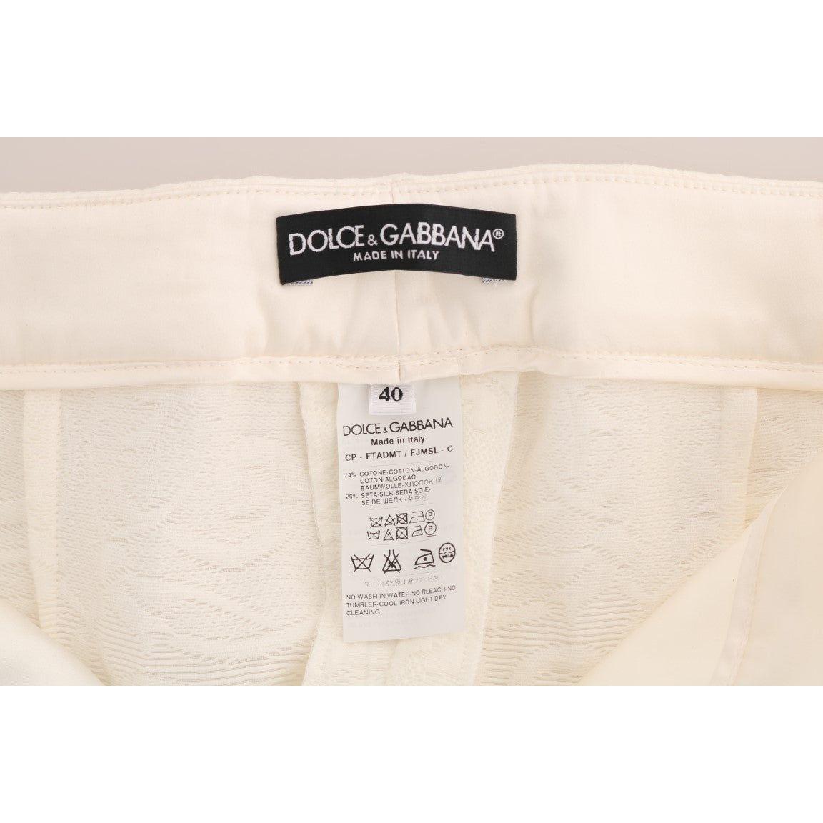 Dolce & Gabbana Elegant White Capri Pants - Cotton & Silk Blend Dolce & Gabbana