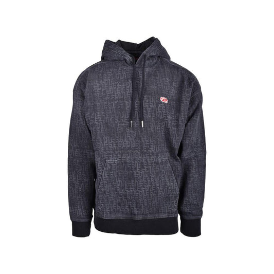 Diesel gray cotton men's capshirt sweatshirt, spring/summer collection, with hood and front pocket, made from 98% cotton, 2% spandex