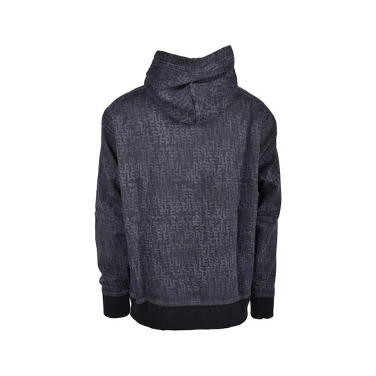 Back view of men's Diesel gray cotton capshirt sweatshirt, spring/summer collection, composed of 98% cotton and 2% spandex.