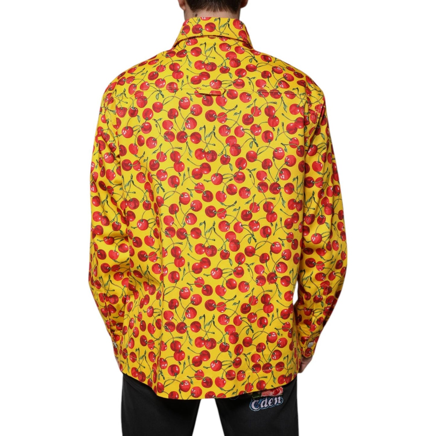 Dolce & Gabbana Yellow Cherry Button Down Men Casual Shirt