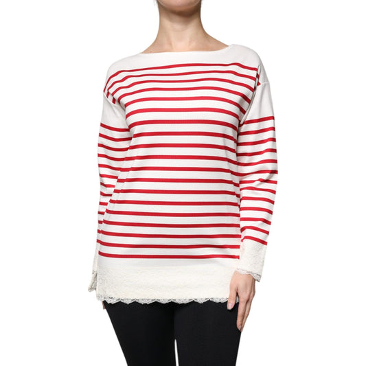 Dolce & Gabbana White Red Stripes Cotton Long Sleeves Top 1728,67345645728,Clothing,Dolce & Gabbana,IT36 | XS,Material: 90% Cotton 10% Nylon,Preowned / Defect,Tops & T-Shirts - Women - Clothing,White and Red,Women,Women - Clothing Dolce & Gabbana TSH86844