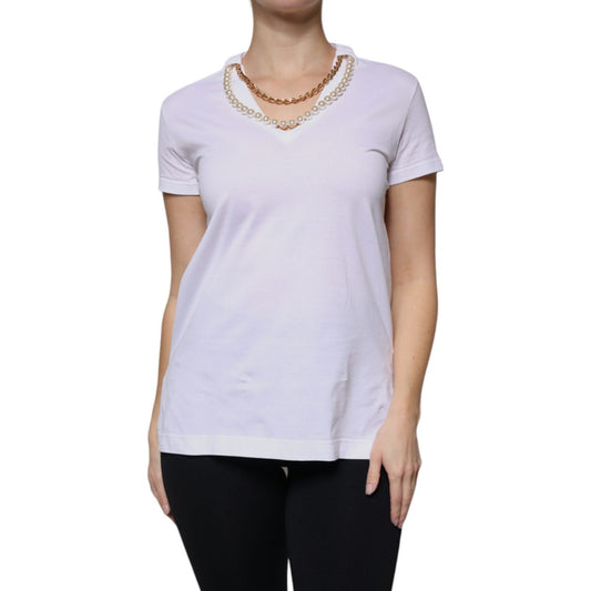Dolce & Gabbana White Cotton Necklace Chain Short Sleeves T-shirt 1728,67345645728,Clothing,Dolce & Gabbana,IT38 | XS,Material: 100% Cotton,Preowned / Defect,Tops & T-Shirts - Women - Clothing,White,Women,Women - Clothing Dolce & Gabbana TSH87552-38