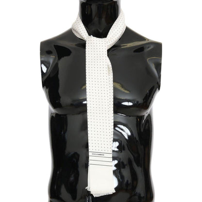 Dolce & Gabbana White Polka Dotted Silk Skinny Scarf