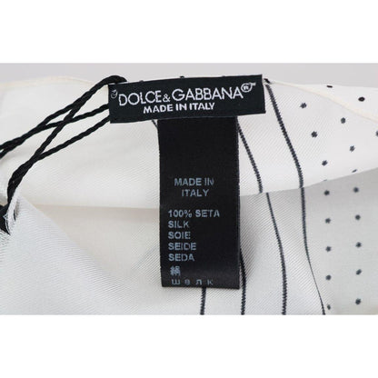 Dolce & Gabbana White Polka Dotted Silk Skinny Scarf