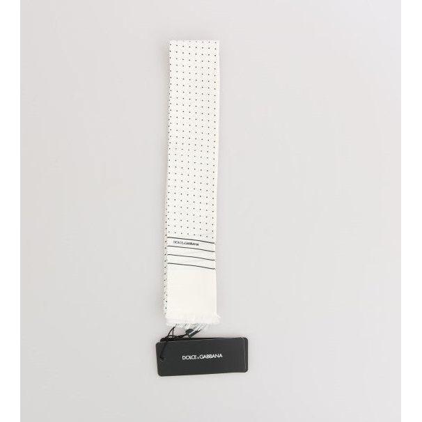 Dolce & Gabbana White Polka Dotted Silk Skinny Scarf