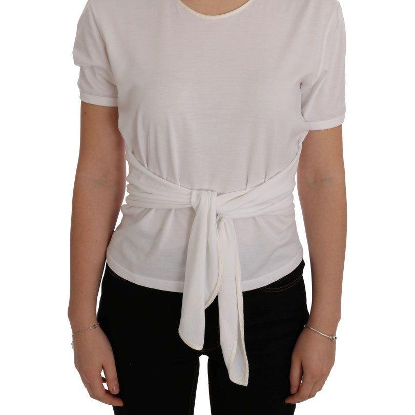 Dolce & Gabbana Elegant White Wrap Blouse with Crystal Accents Dolce & Gabbana