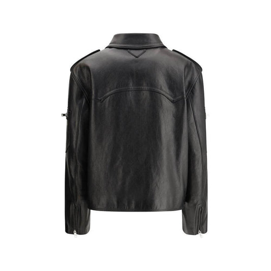 Prada Biker leather Jacket 1728,72470364320,Black,Clothing,IT40 | M,Jackets & Coats - Women - Clothing,New with tags,Prada,Women,Women - Clothing Prada PR-58A207SOOO11KDF0002-IT40 | M