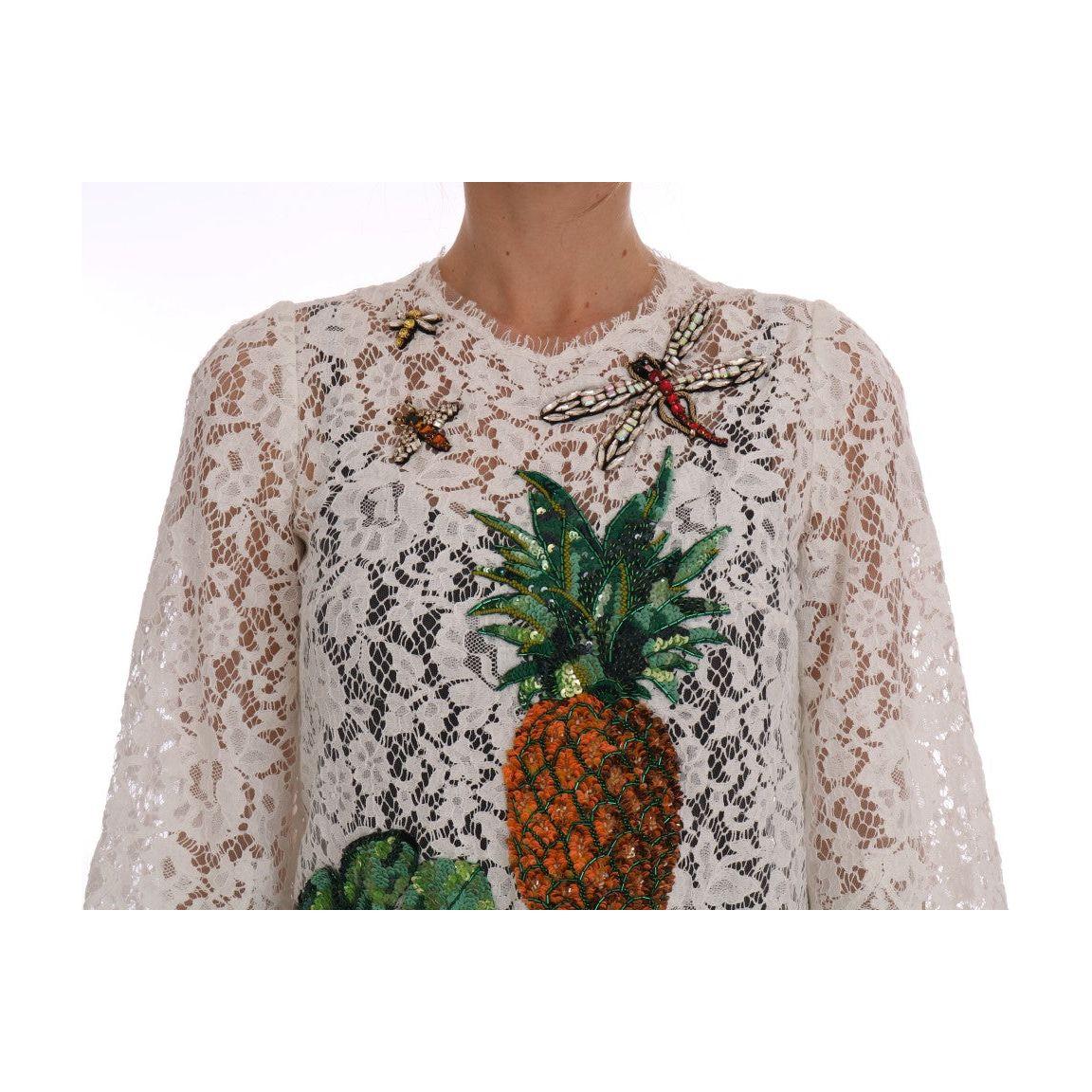 Dolce & Gabbana Elegant White Lace Embellished Mini Blouse Dolce & Gabbana