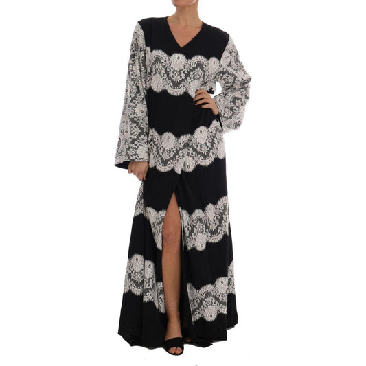 Dolce & Gabbana Elegant Silk Floral Lace Kaftan Maxi Dress Dolce & Gabbana