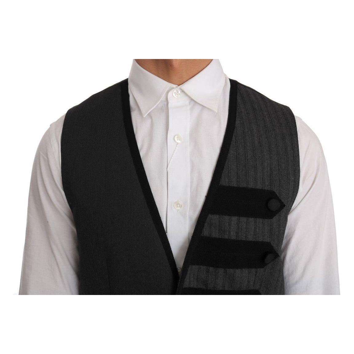 Dolce & Gabbana Gray Wool Patterned Slim Vest