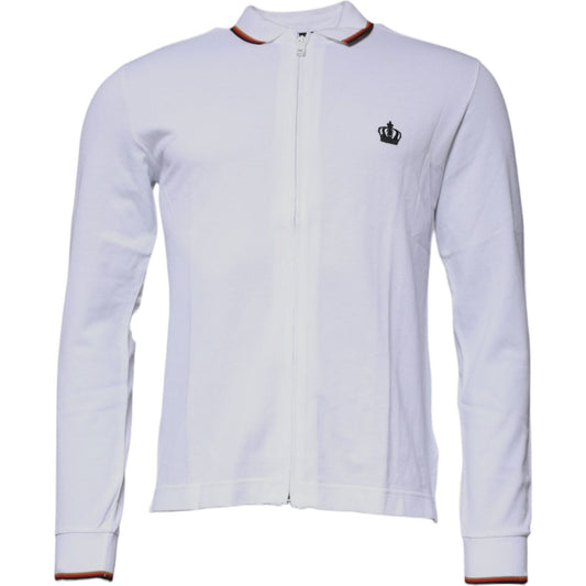 Dolce & Gabbana White Crown Men Full Zip Sweatshirt Sweater 1728,67345645728,Clothing,Dolce & Gabbana,IT44 | XS,Material: 95% Cotton 5% Silk,Men,Men - Clothing,Preowned / Defect,Sweaters - Men - Clothing,White Dolce & Gabbana TSH87417-44