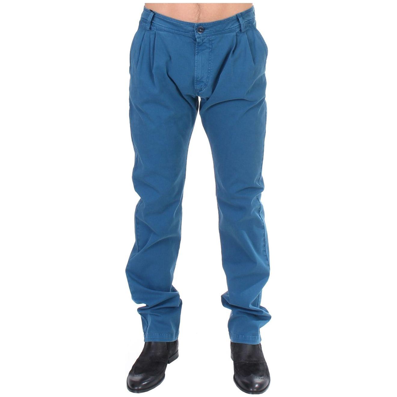 GF Ferre Blue Cotton Straight Fit Chinos