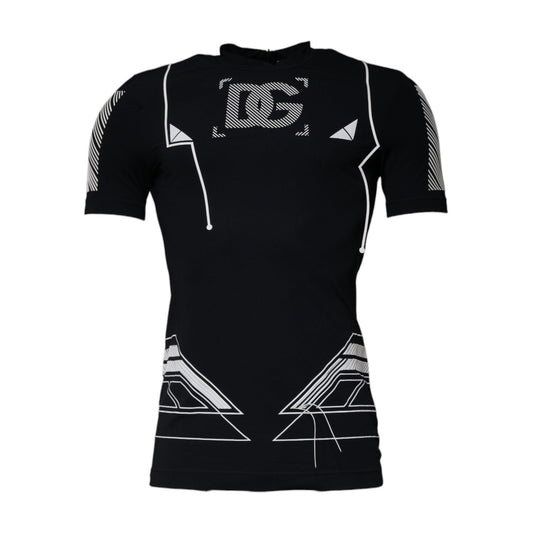 Dolce & Gabbana Black Graphic Print Nylon Crew Neck T-shirt