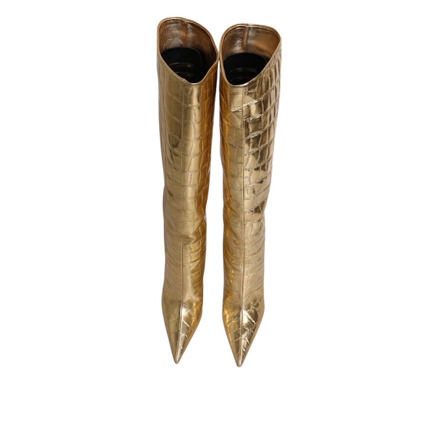 Dolce & Gabbana Gold Leather Stiletto Heels High Boots Shoes