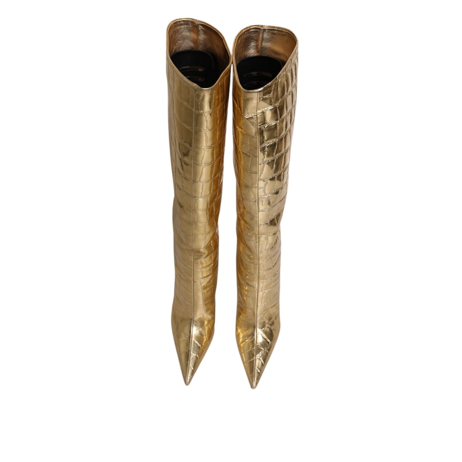 Dolce & Gabbana Gold Leather Stiletto Heels High Boots Shoes