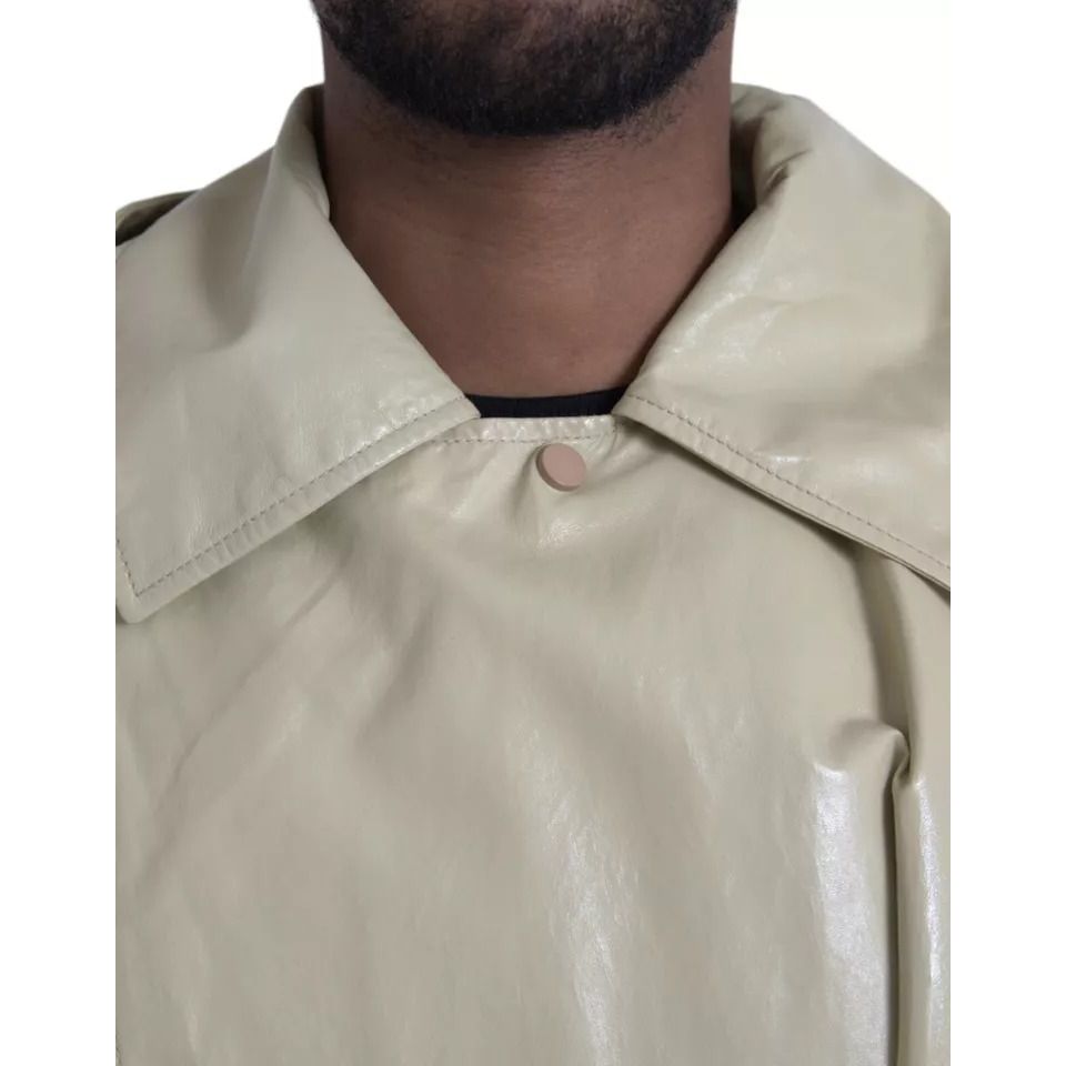Bottega Veneta Beige Lambskin Leather Trench Coat Jacket
