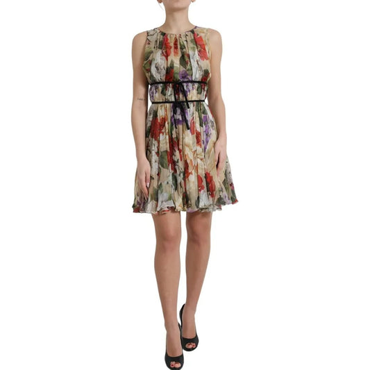 Dolce & Gabbana Beige Floral Sleeveless A-line Mini Dress 1728,67345645728,Beige,Clothing,Dolce & Gabbana,Dresses - Women - Clothing,IT36 | XS,IT40|S,Material: 100% Silk,Preowned / Defect,Women,Women - Clothing Dolce & Gabbana DR281311-36