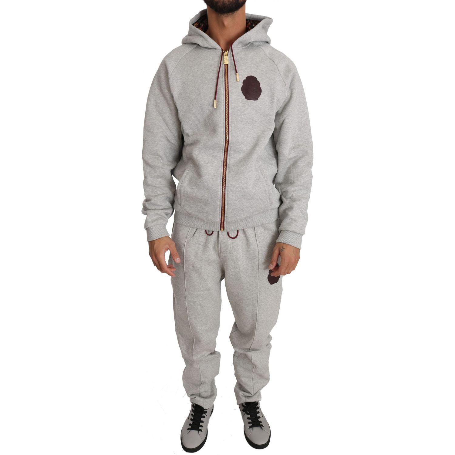 Billionaire Italian Couture Elegant Gray Cotton Sweatsuit Ensemble