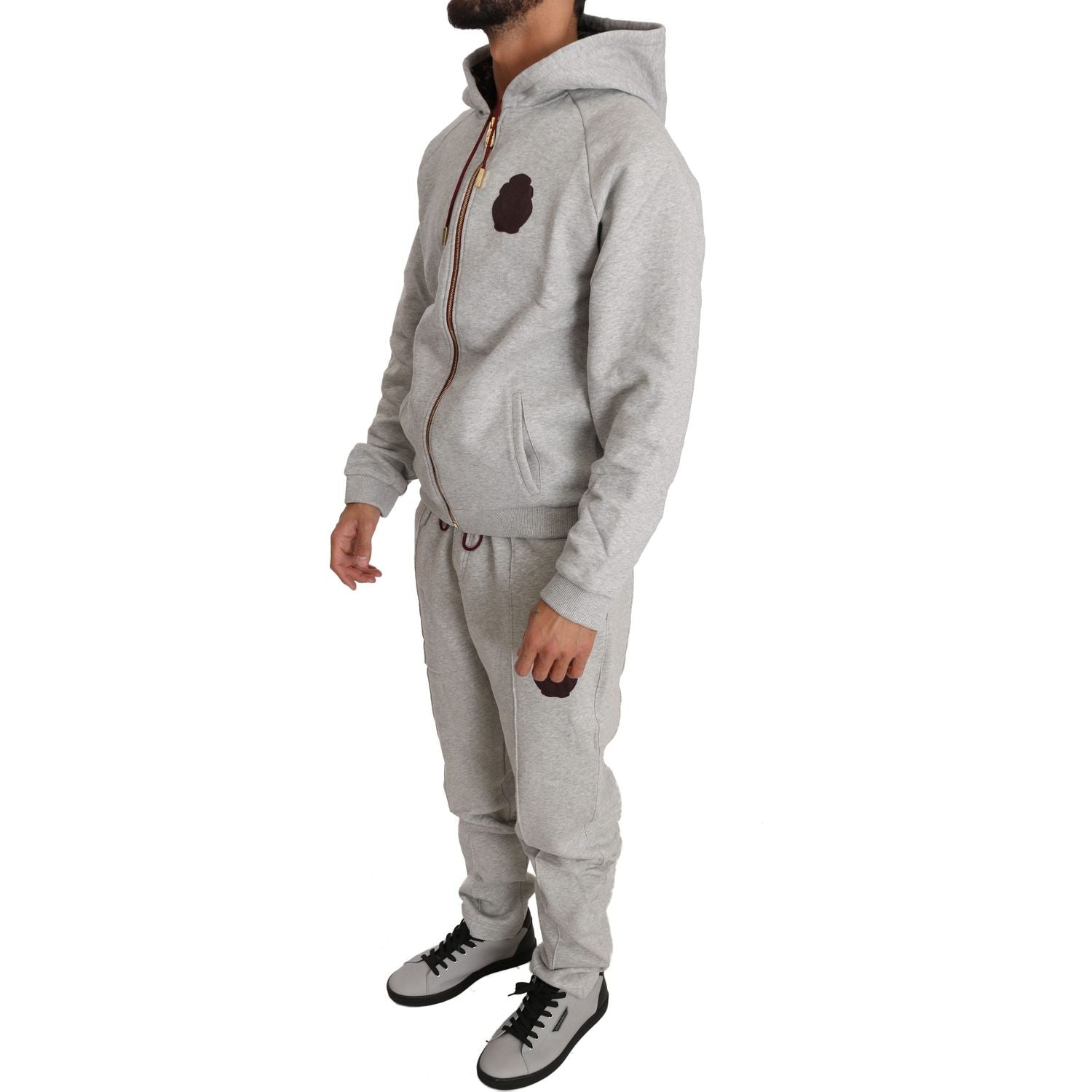 Billionaire Italian Couture Elegant Gray Cotton Sweatsuit Ensemble