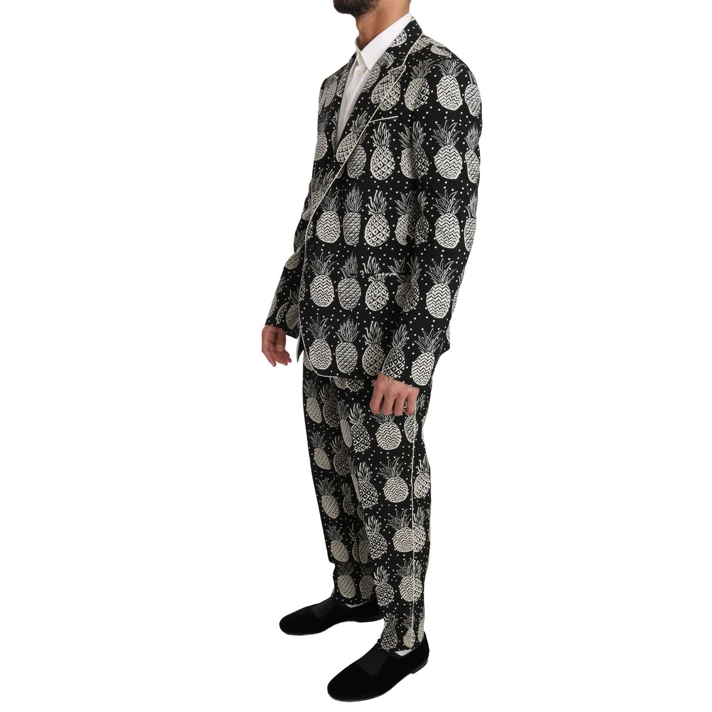 Dolce & Gabbana Chic Black Pineapple Print Wool Suit Dolce & Gabbana