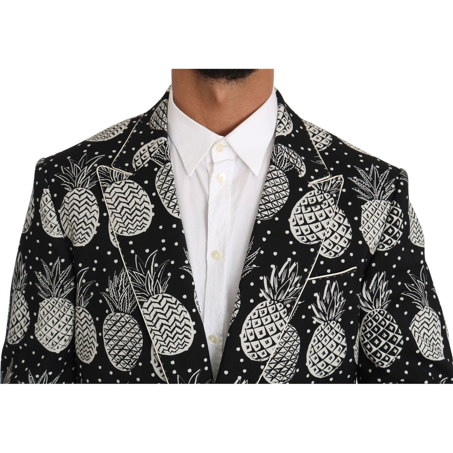 Dolce & Gabbana Chic Black Pineapple Print Wool Suit Dolce & Gabbana