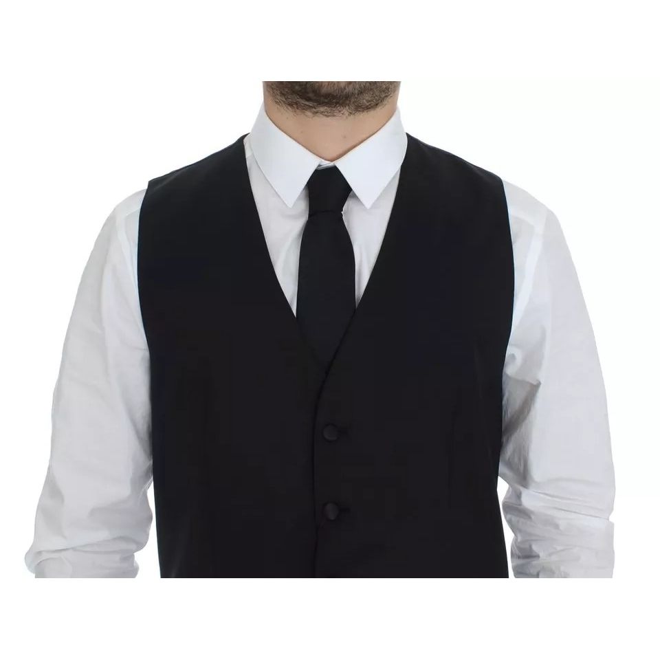Dolce & Gabbana Black Wool Silk Dress Gilet Jacket Vest