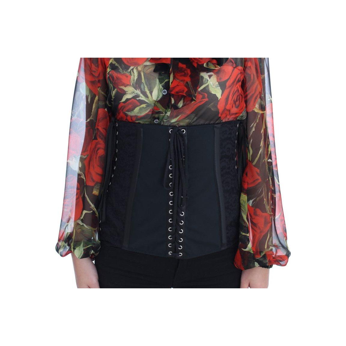 Dolce & Gabbana Elegant Black Floral Brocade Corset Belt Dolce & Gabbana