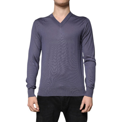 Dolce & Gabbana Gray Cashmere V-neck Men Pullover Sweater