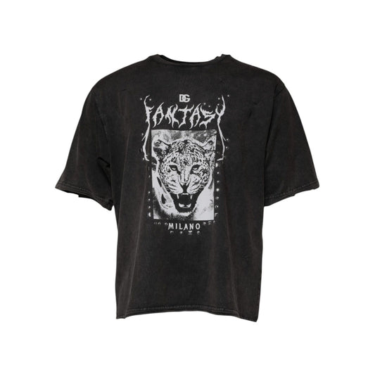 Dolce & Gabbana Gray Leopard Print Cotton Crew Neck T-shirt