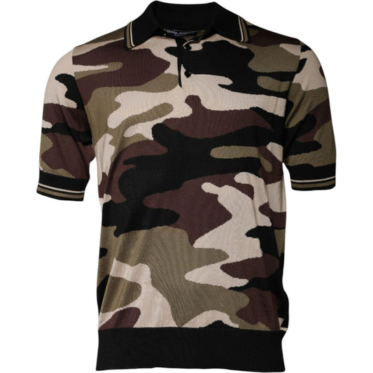 Dolce & Gabbana Multicolor Camouflage Collared Polo T-shirt 1728,67345645728,Clothing,Dolce & Gabbana,IT52 | XL,Material: 100% Silk,Men,Men - Clothing,Multicolor,Polo Shirt - Men - Clothing,Preowned / Defect Dolce & Gabbana TSH87707-52